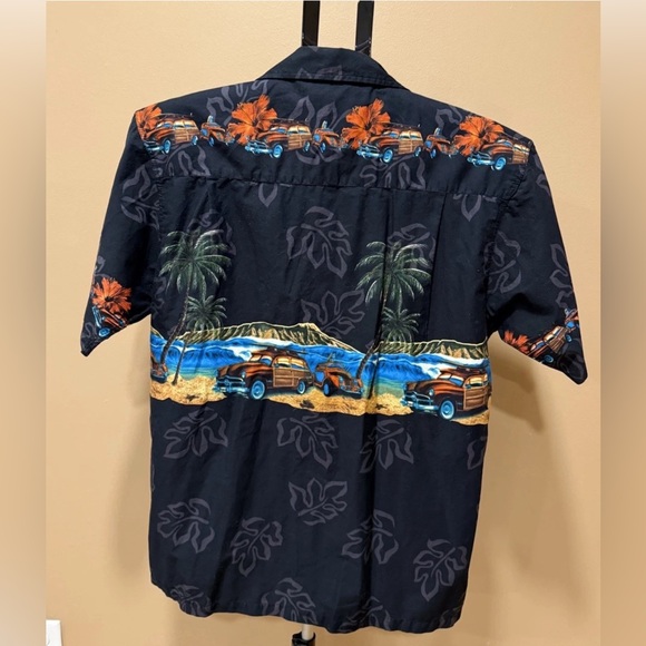 Favant Hawaiian Aloha Shirt Woody Car Palm Tree Beach Print | Black | Size Large - Picture 2 of 4